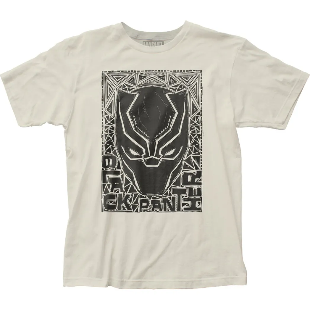 Black Panther Black Panther Woodcut Mens T Shirt Vintage White