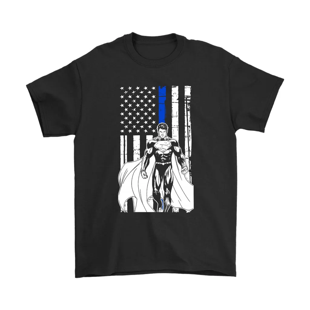 Blue Line Warrior Superman American Flag Unisex T-Shirt, Hoodie, Sweatshirt