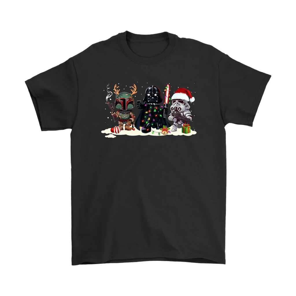 Boba Fett Darth Vader Stormtrooper With Christmas Decorations Unisex T-Shirt, Hoodie, Sweatshirt