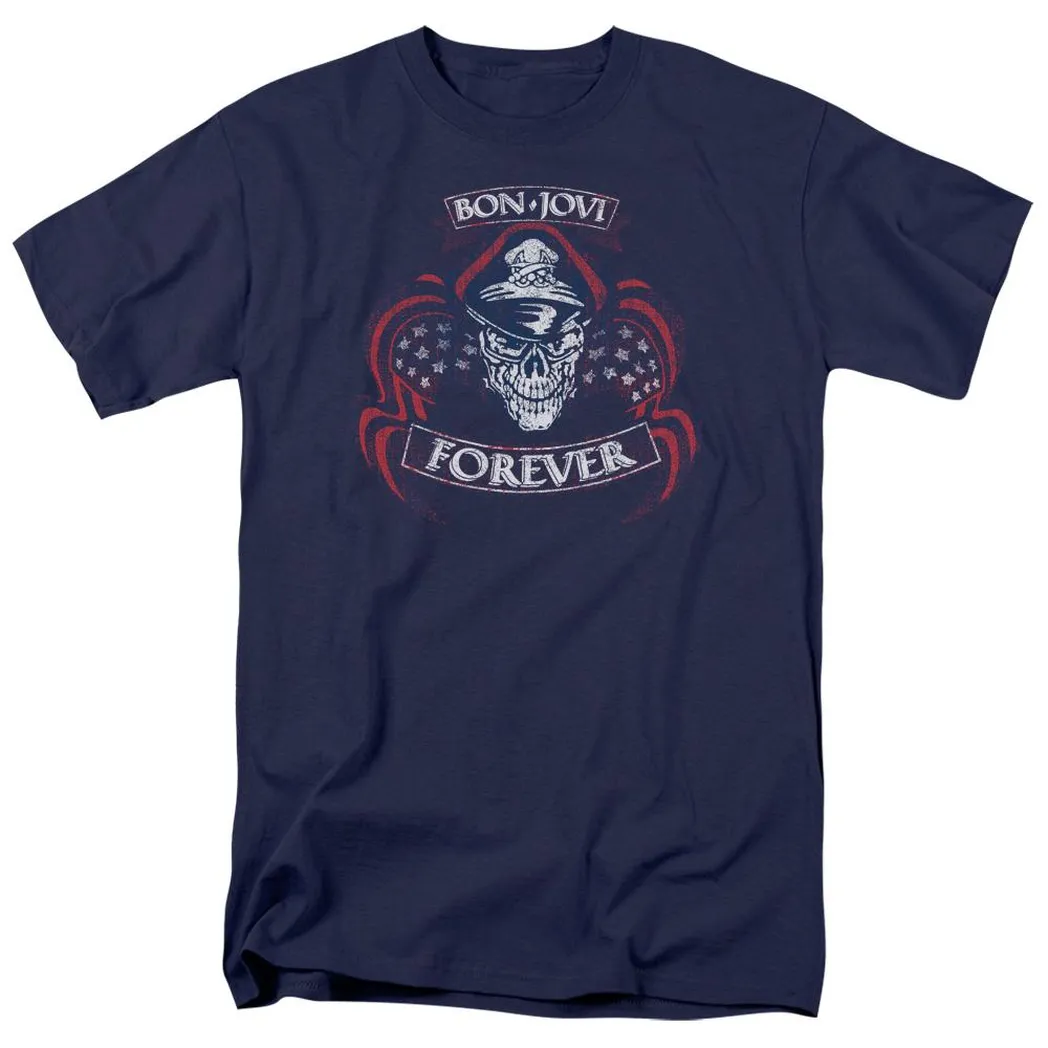 Bon Jovi Forever Skull Mens T Shirt Navy Blue