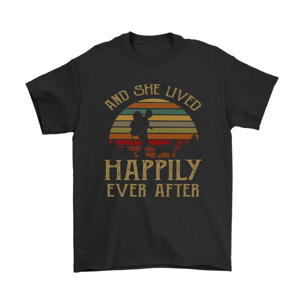 She Lived Happily Ever After Sunset Hiking With Dog Unisex T-Shirt, Hoodie, Sweatshirt