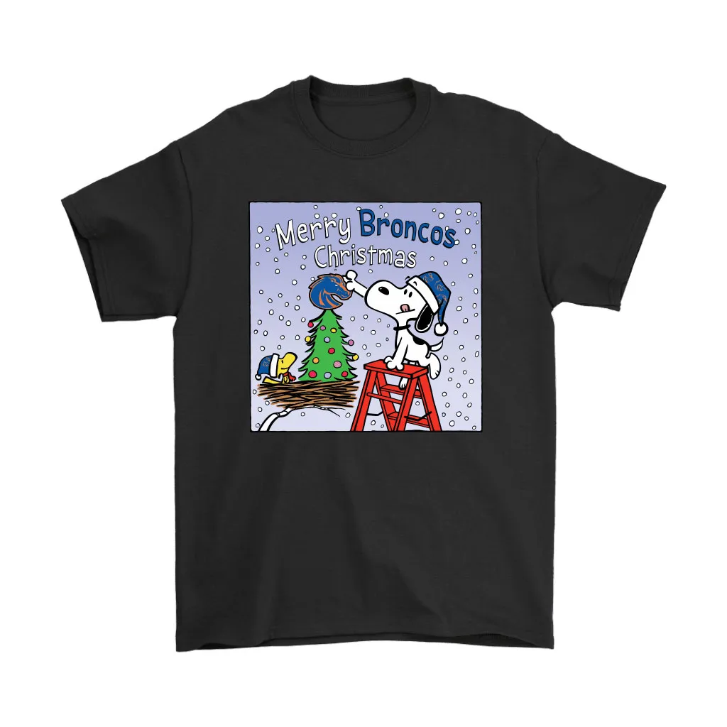 Snoopy And Woodstock Merry Boise State Broncos Christmas Unisex T-Shirt, Hoodie, Sweatshirt