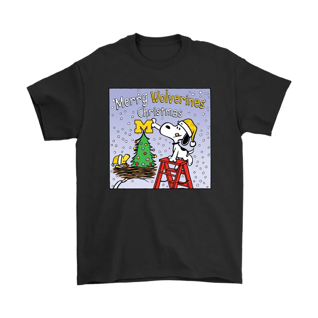 Snoopy And Woodstock Merry Michigan Wolverines Christmas Unisex T-Shirt, Hoodie, Sweatshirt