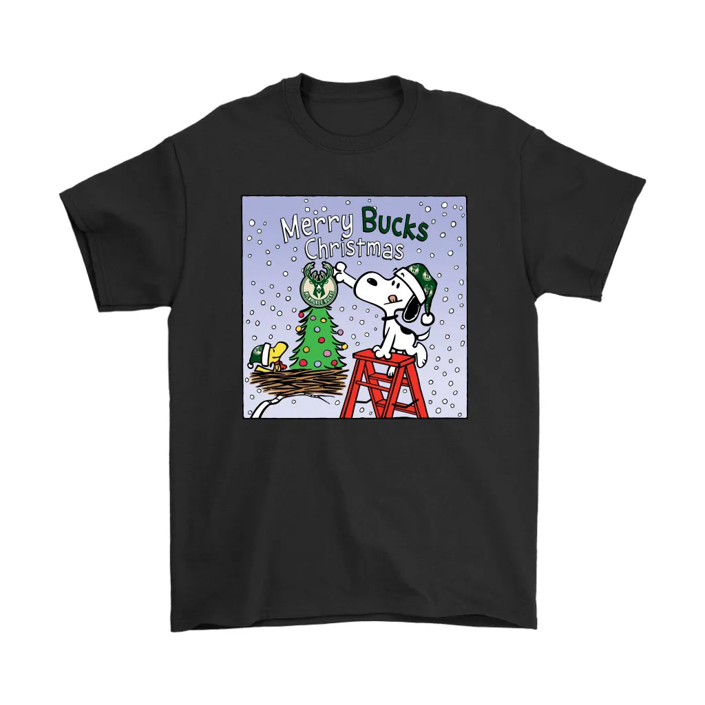 Snoopy And Woodstock Merry Milwaukee Bucks Christmas Unisex T-Shirt, Hoodie, Sweatshirt