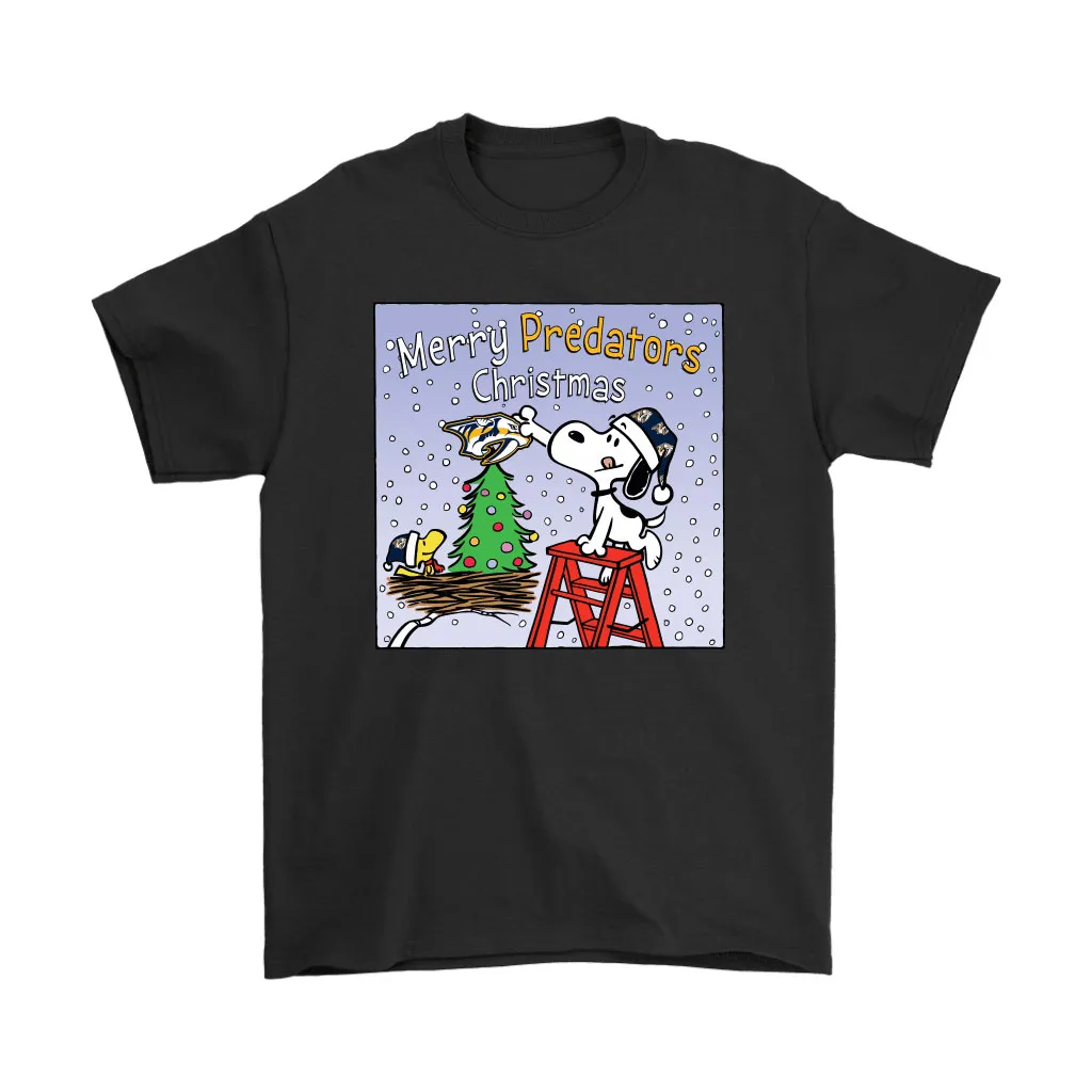 Snoopy And Woodstock Merry Nashville Predators Christmas Unisex T-Shirt, Hoodie, Sweatshirt