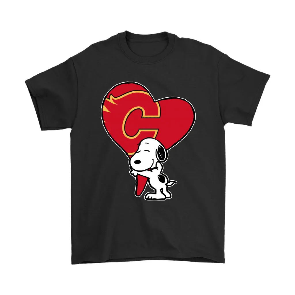 Snoopy Hugs The Calgary Flames Heart Nhl Unisex T-Shirt, Hoodie, Sweatshirt