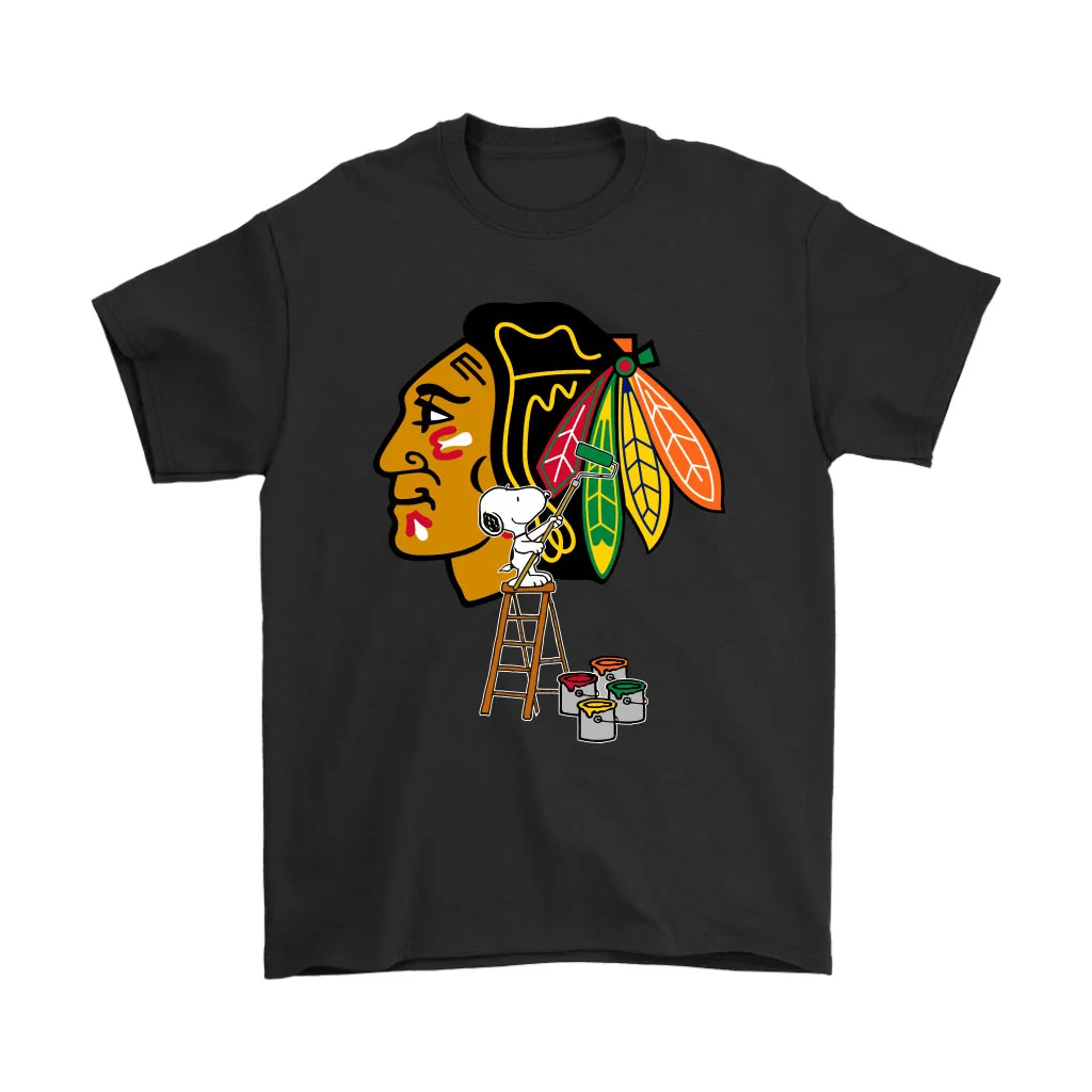 Snoopy Paints The Chicago Blackhawks Logo Nhl Ice Hockey Unisex T-Shirt, Hoodie, Sweatshirt