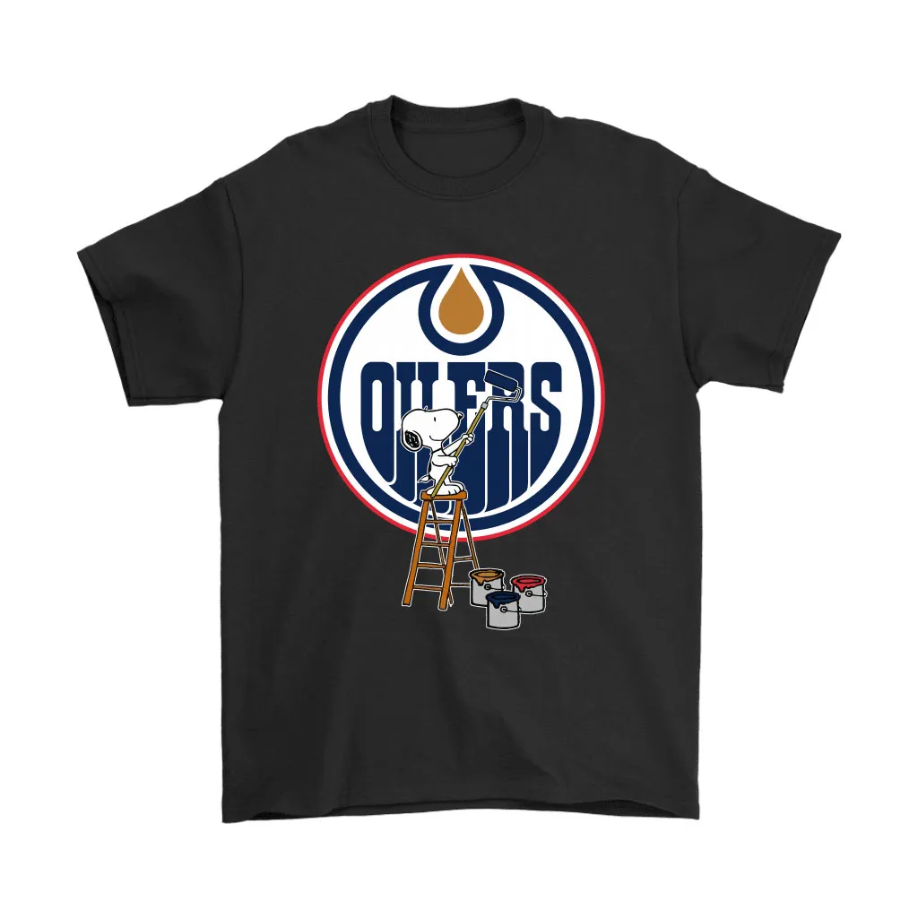 Snoopy Paints The Edmonton Oilers Logo Nhl Ice Hockey Unisex T-Shirt, Hoodie, Sweatshirt