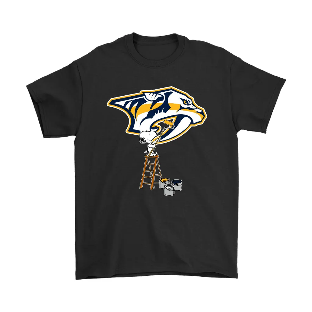 Snoopy Paints The Nashville Predators Logo Nhl Ice Hockey Unisex T-Shirt, Hoodie, Sweatshirt