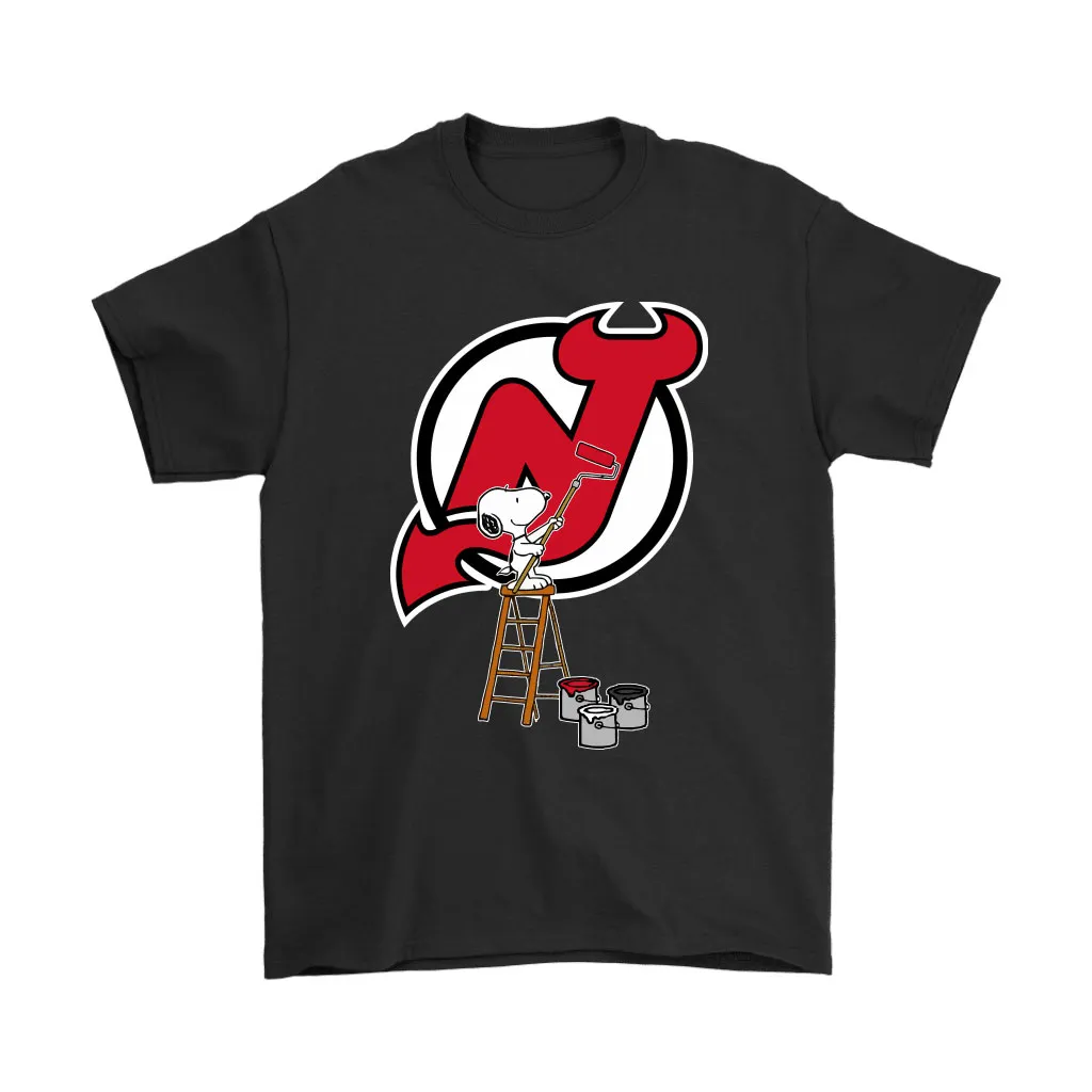 Snoopy Paints The New Jersey Devils Logo Nhl Ice Hockey Unisex T-Shirt, Hoodie, Sweatshirt