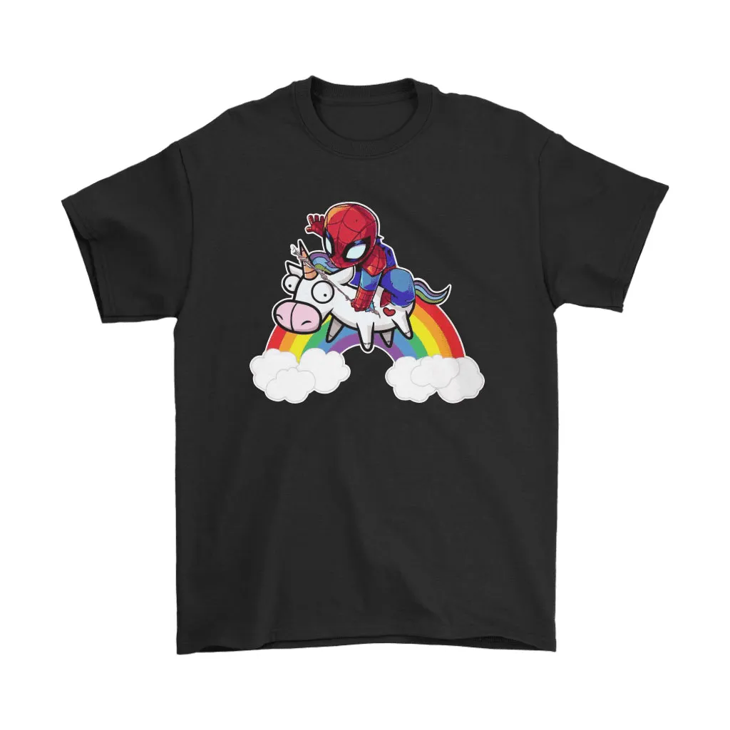 Spider-man Riding A Unicorn Over The Rainbow Unisex T-Shirt, Hoodie, Sweatshirt