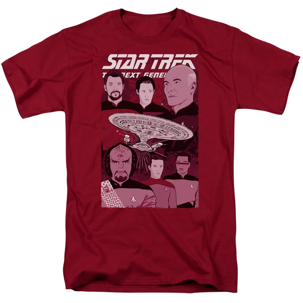 Star Trek Captain and Crew Mens T Shirt Cardinal