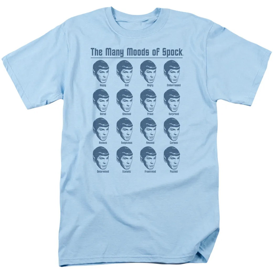 Star Trek Many Moods of Spock Mens T Shirt Carolina Blue