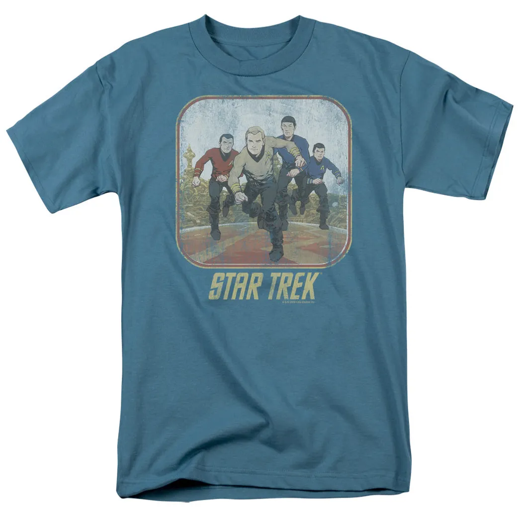 Star Trek Original Running Cartoon Crew Mens T Shirt Slate