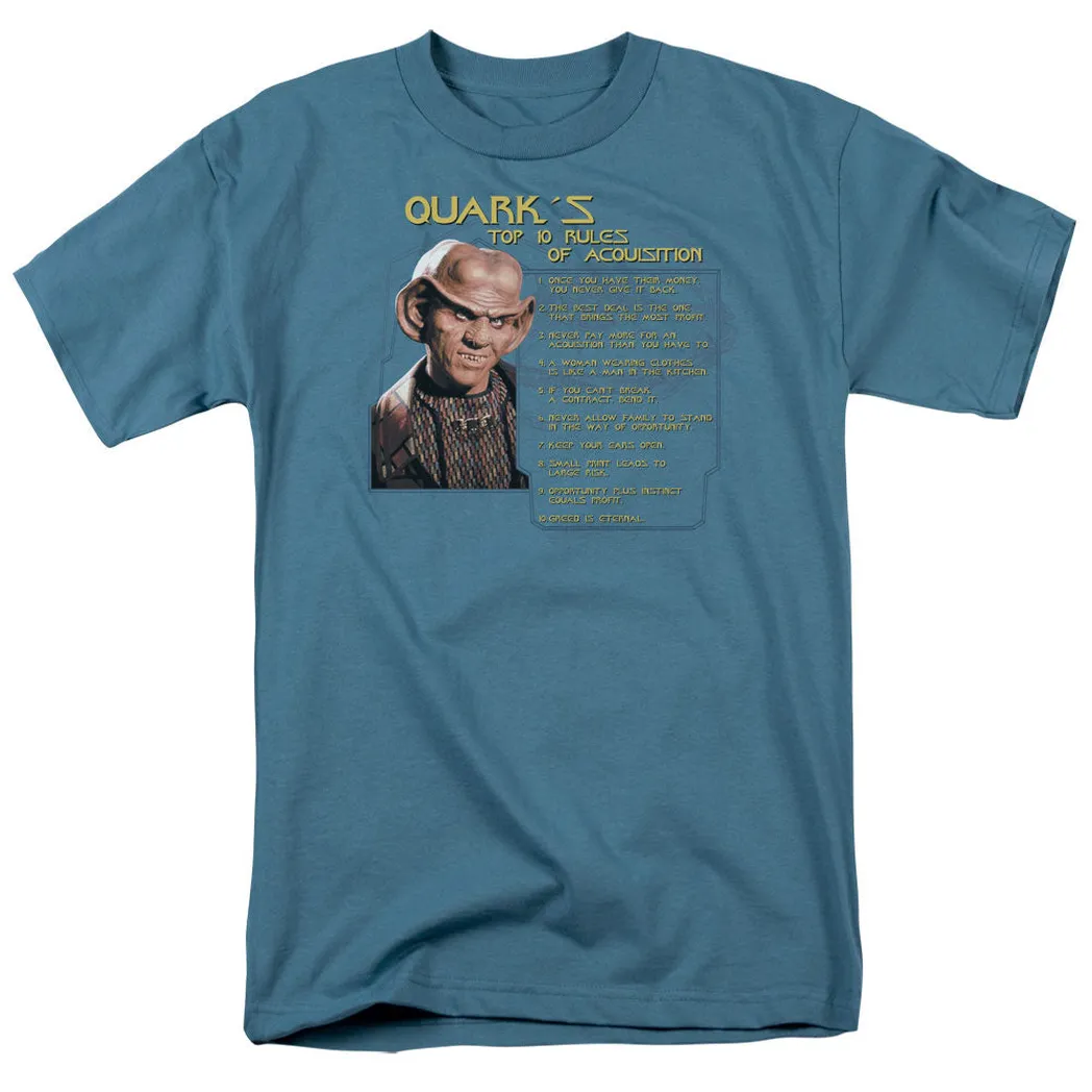 Star Trek Quark&apos;s Rules Mens T Shirt Slate