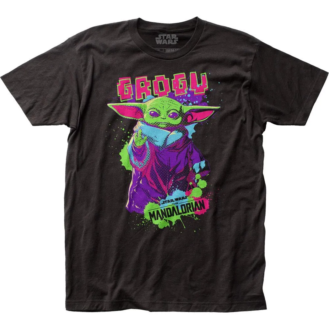 Star Wars The Mandalorian Neon Retro Grogu Mens T Shirt Black