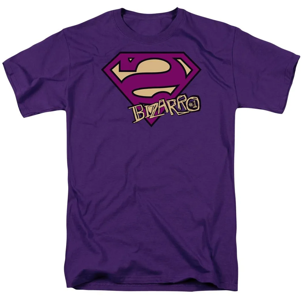 Superman Bizarro Shield Mens T Shirt Purple