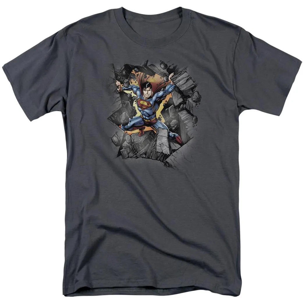 Superman Break On Through Mens T Shirt Charcoal