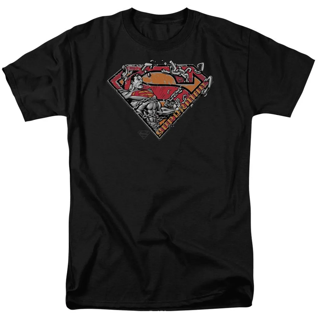 Superman Breaking Chain Logo Mens T Shirt Black