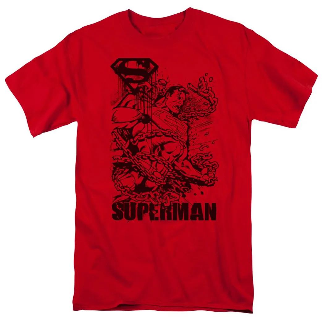 Superman Breaking Chains 2 Mens T Shirt Red