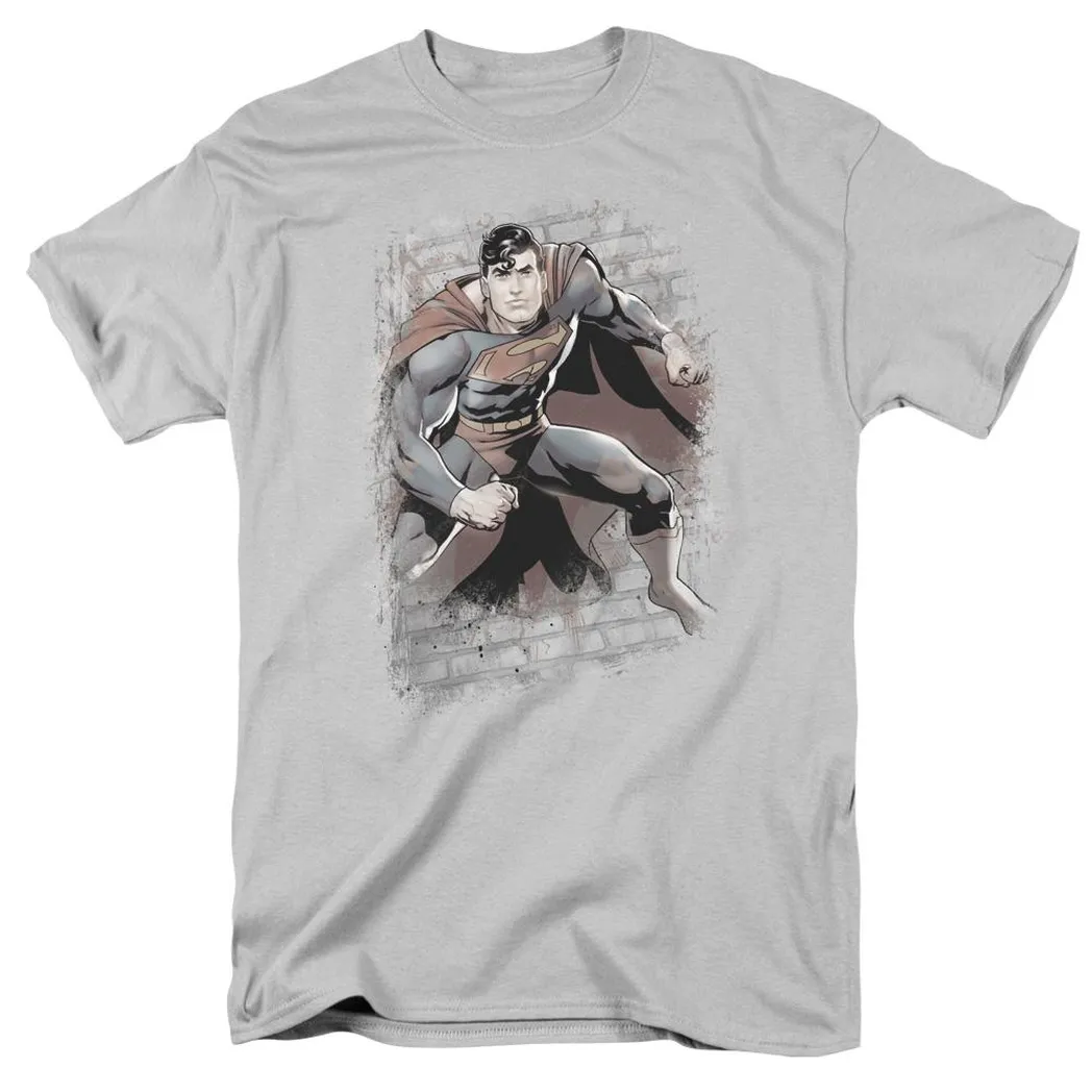 Superman Bricks Mens T Shirt Silver