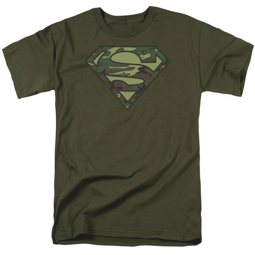 Superman Camo Logo Mens T Shirt Military Green