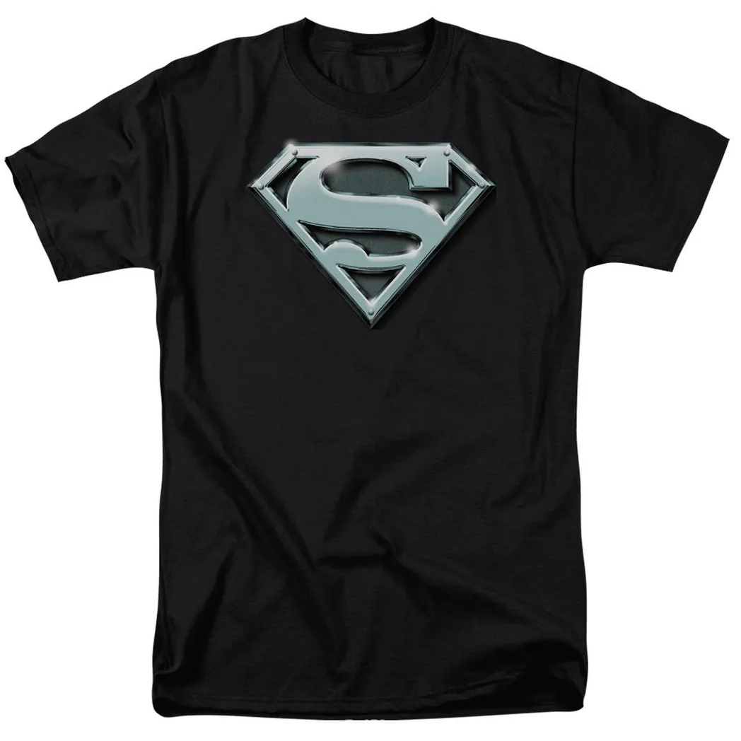 Superman Chrome Shield Mens T Shirt Black