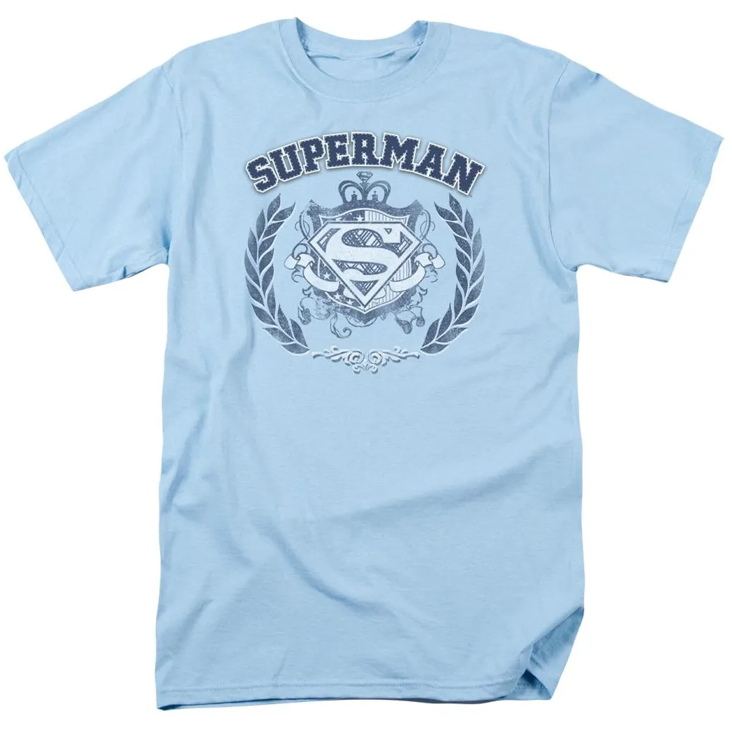 Superman Collegiate Crest Mens T Shirt Light Blue