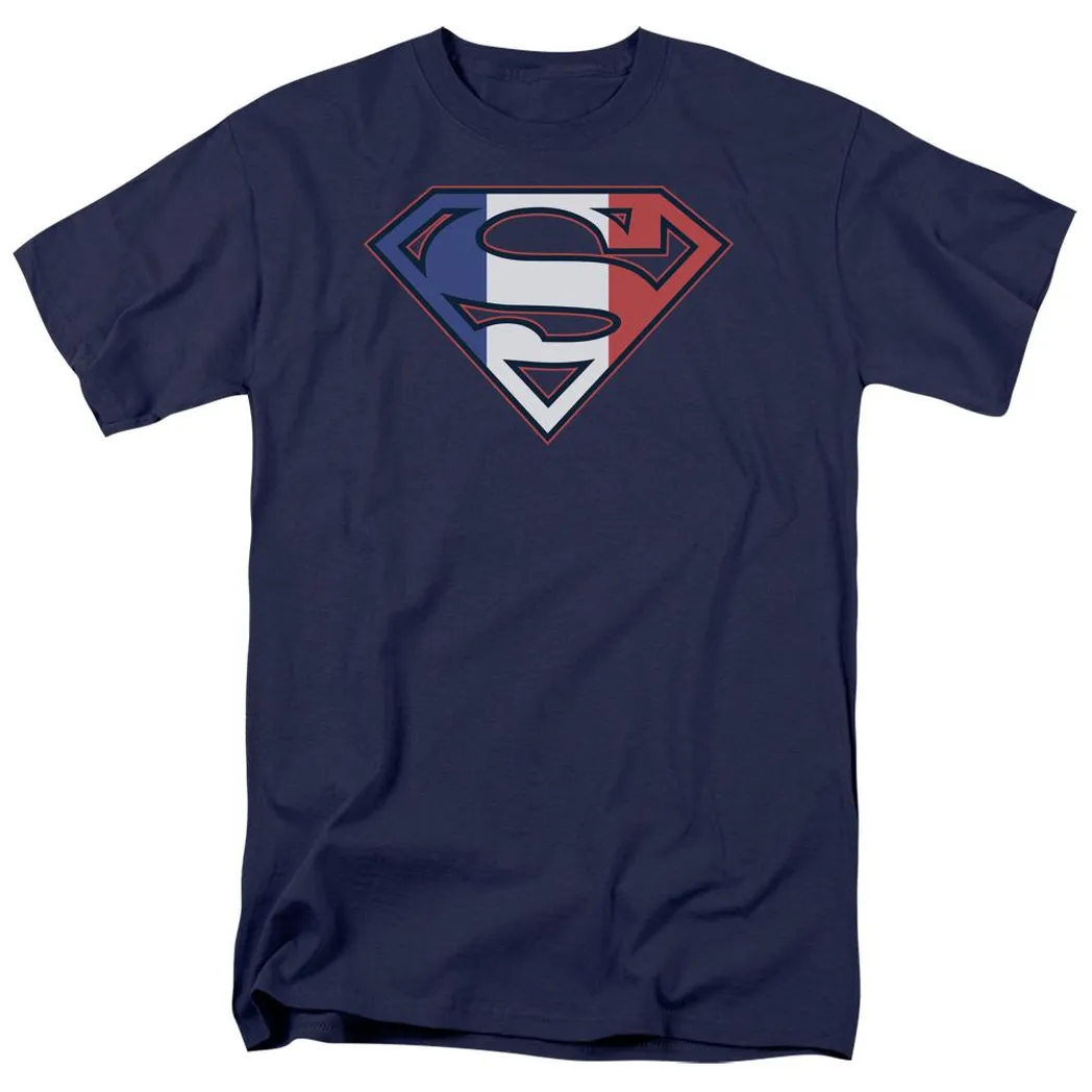 Superman French Shield Mens T Shirt Navy Blue