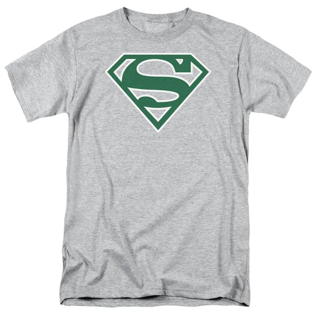 Superman Green & White Shield Mens T Shirt Athletic Heather