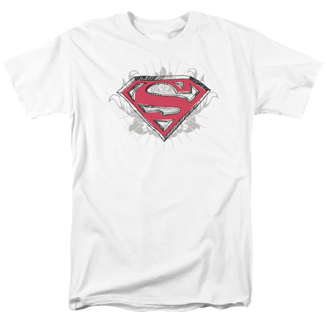 Superman Hastily Drawn Shield Mens T Shirt White