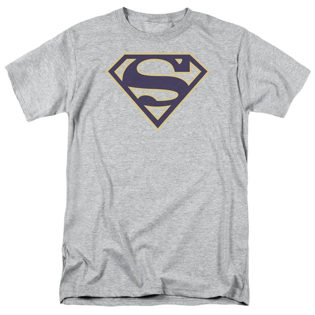 Superman Navy Blue & Gold Shield Mens T Shirt Athletic Heather