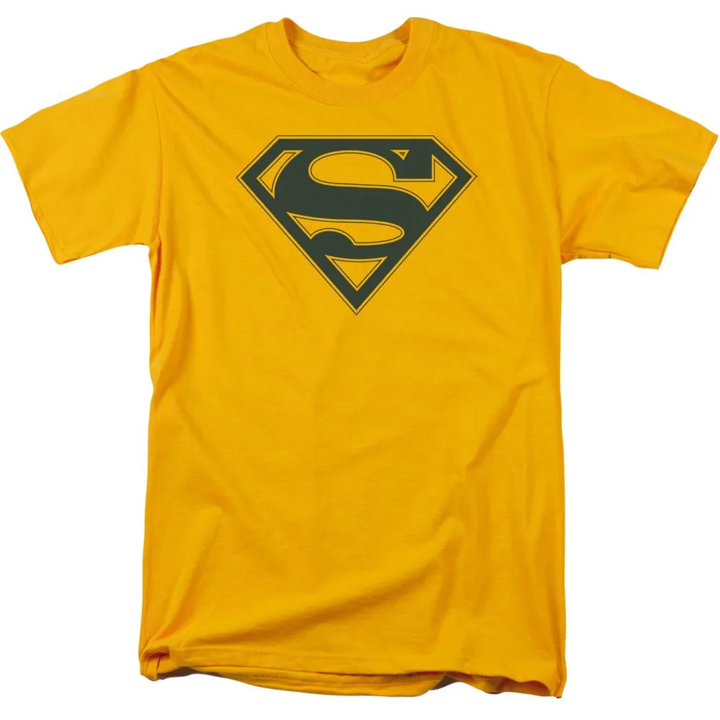 Superman Navy Blue & Gold Shield Mens T Shirt Gold