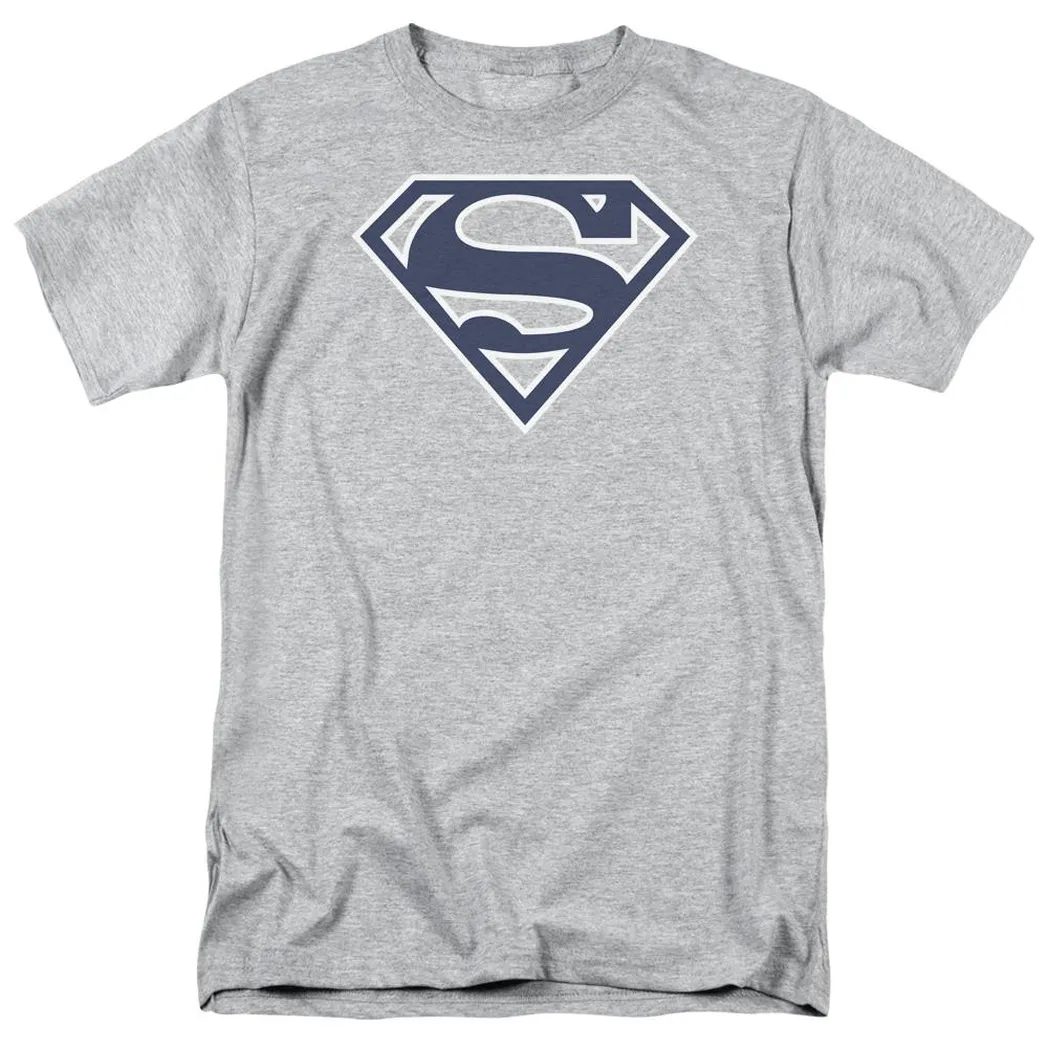 Superman Navy Blue & White Shield Mens T Shirt Athletic Heather