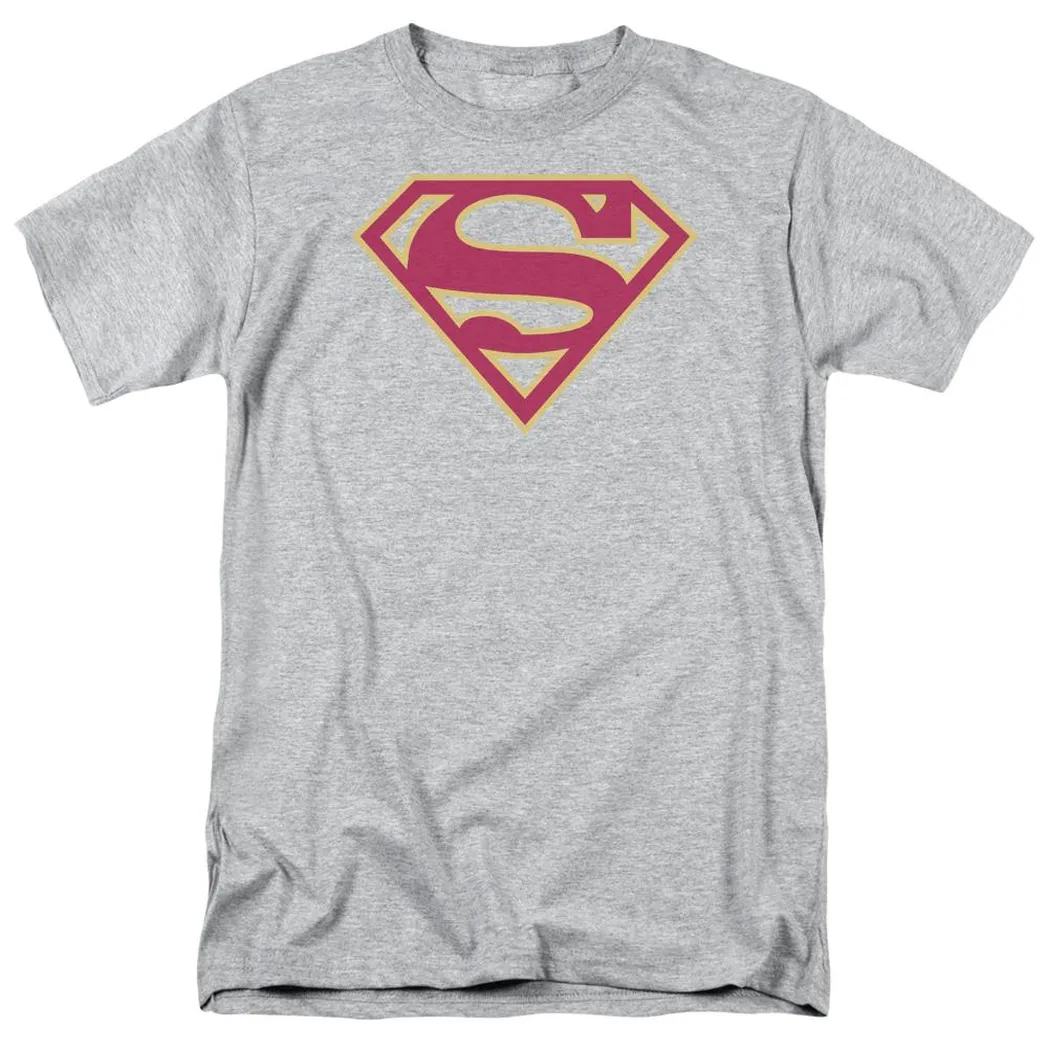 Superman Red & Gold Shield Mens T Shirt Athletic Heather