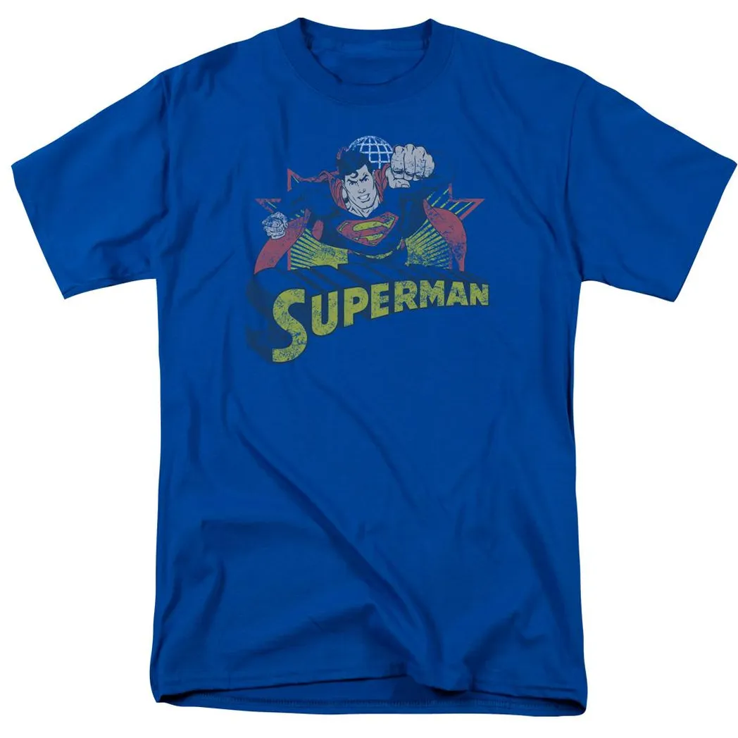 Superman Rough Distress Mens T Shirt Royal Blue