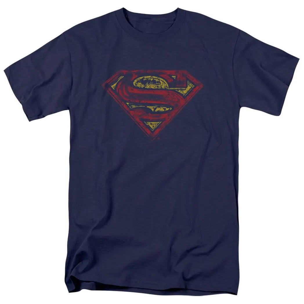 Superman S Shield Rough Mens T Shirt Navy Blue