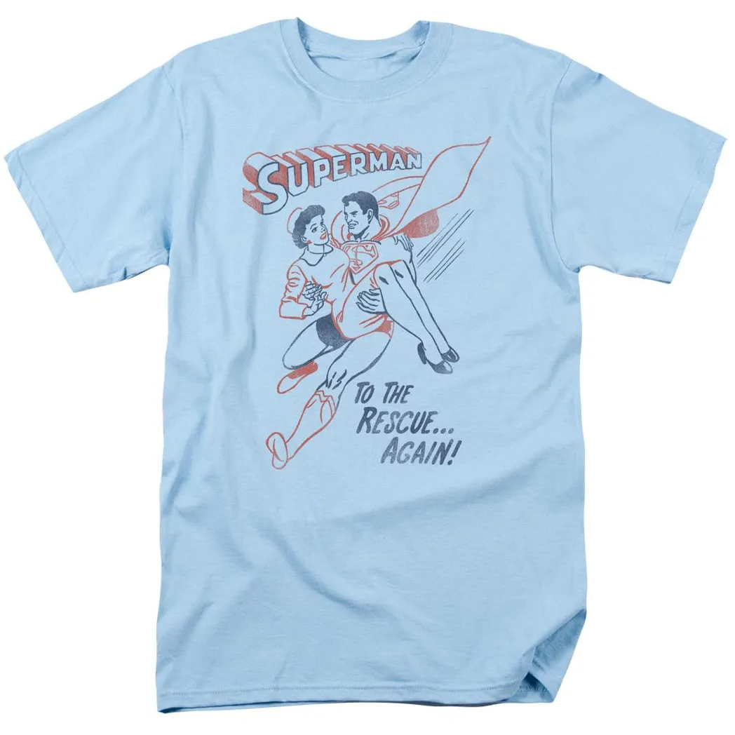 Superman To The Rescue Mens T Shirt Light Blue