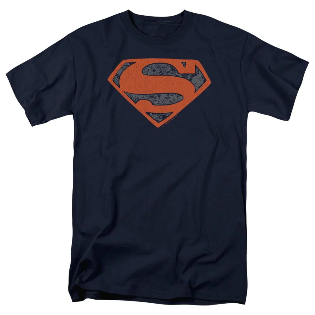 Superman Vintage Shield Collage Mens T Shirt Navy Blue