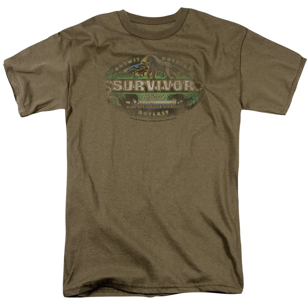 Survivor Gabon Distressed Mens T Shirt Safari Green