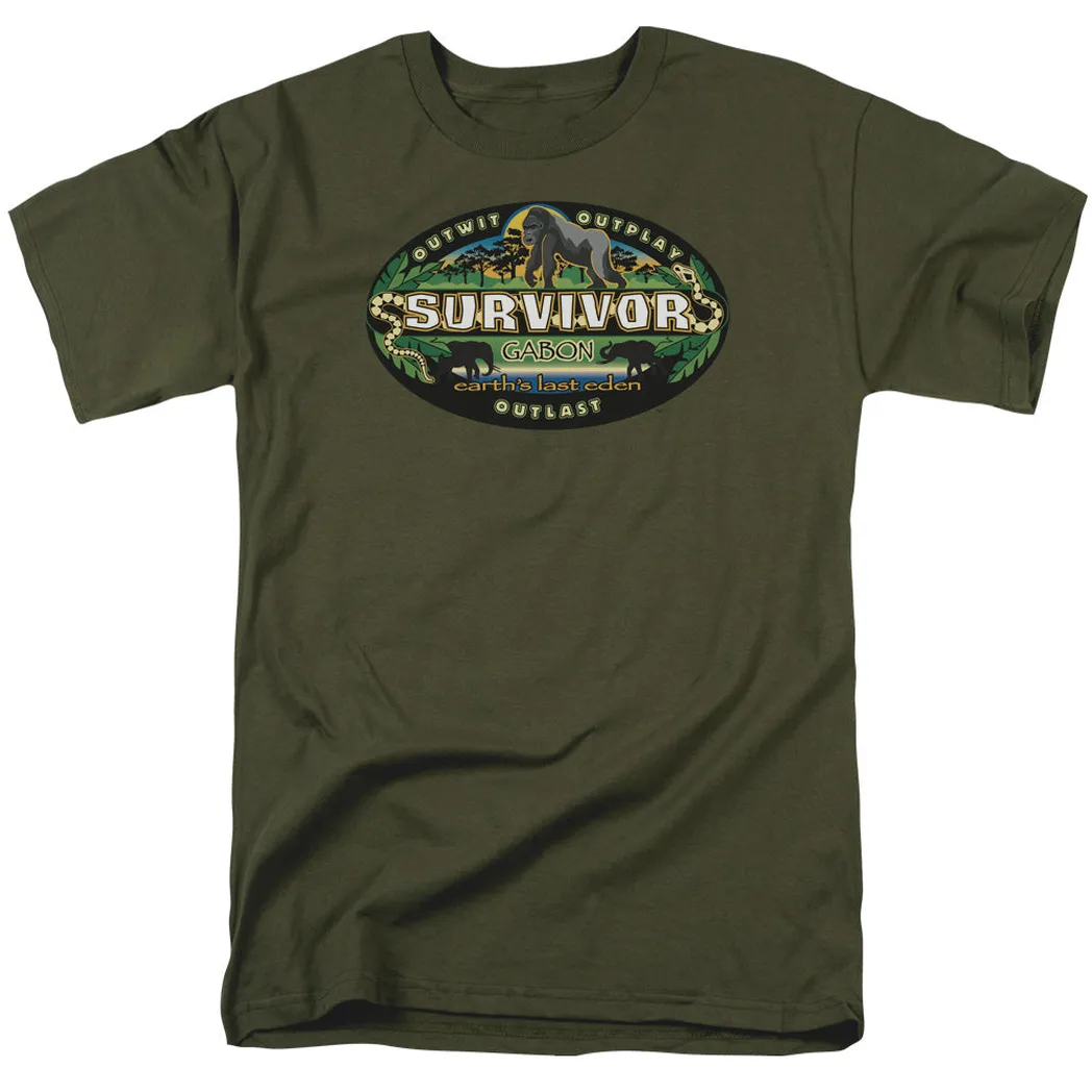 Survivor Gabon Logo Mens T Shirt Military Green