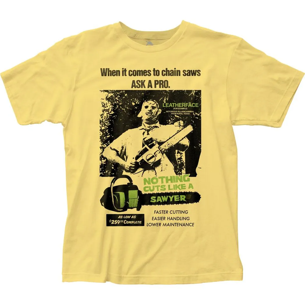 Texas Chainsaw Massacre Cuts Like a Sawyer Mens T Shirt Yellow