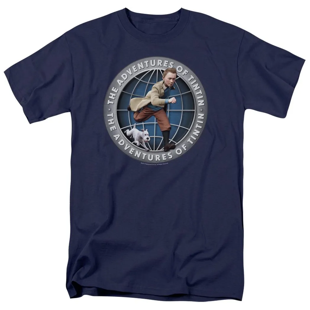 The Adventures Of Tintin Globe Mens T Shirt Navy Blue