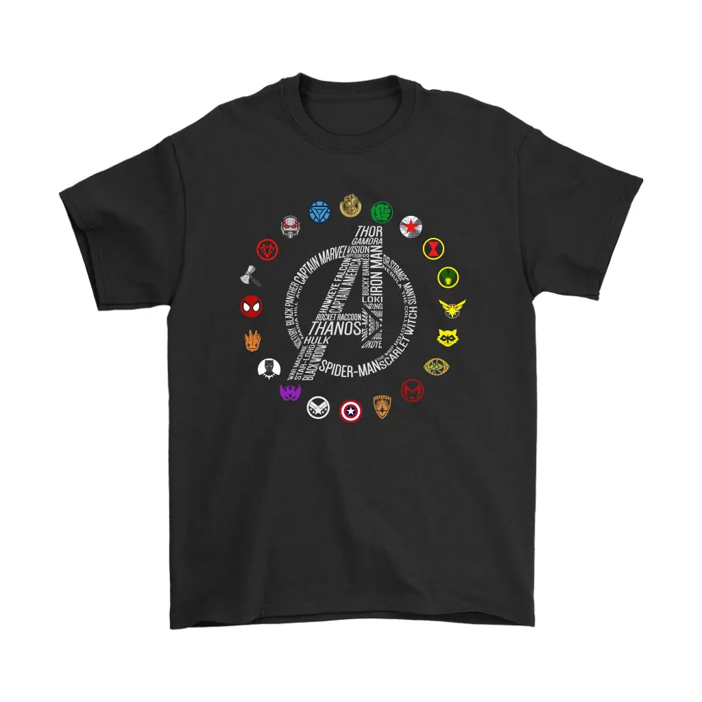 The Avengers Name And Characters Logo Unisex T-Shirt, Hoodie, Sweatshirt