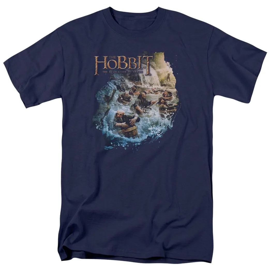 The Hobbit Barreling Down Mens T Shirt Navy Blue