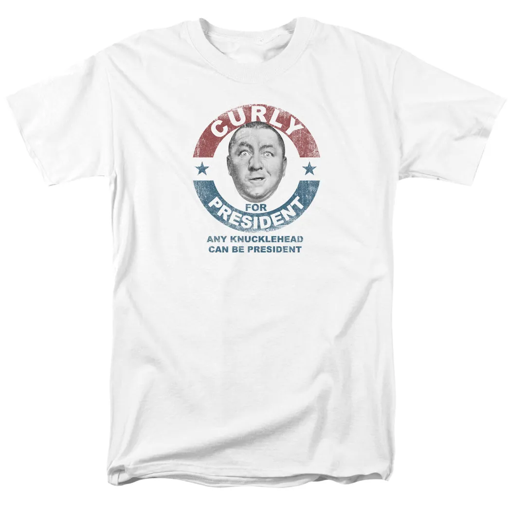 Three Stooges Curly For President Mens T Shirt White