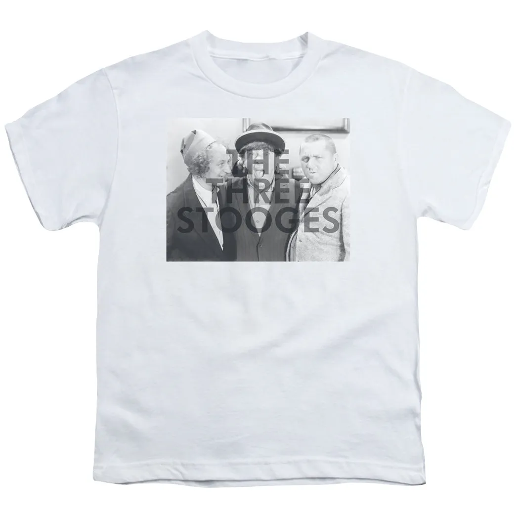 Three Stooges Cutoff Kids Youth T Shirt White