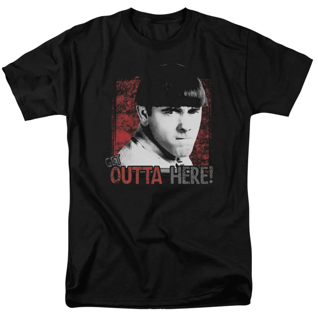 Three Stooges Get Outta Here Mens T Shirt Black