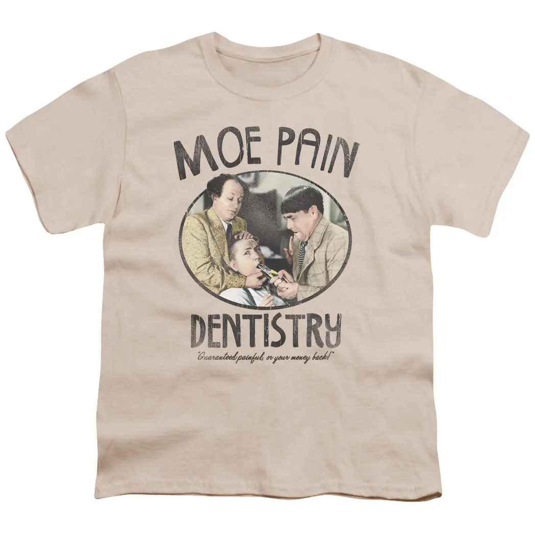 Three Stooges Moe Pain Kids Youth T Shirt Cream