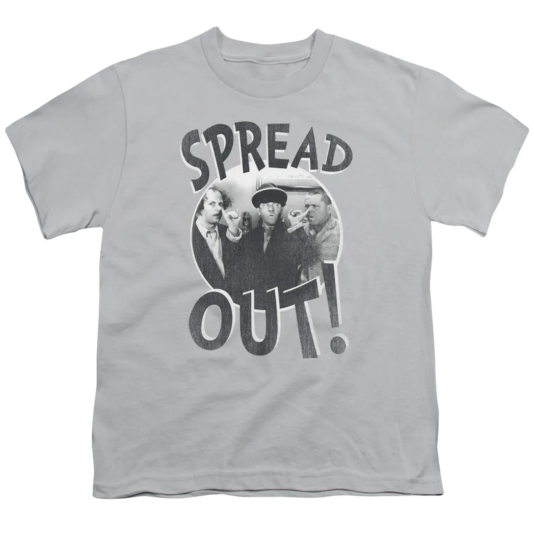 Three Stooges Spread Out Kids Youth T Shirt Silver